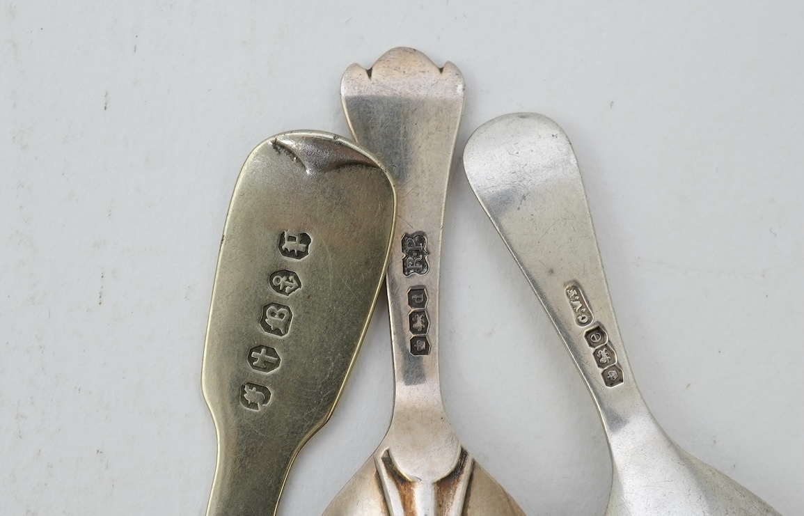 Nine assorted 19th century and later silver and white metal caddy spoons